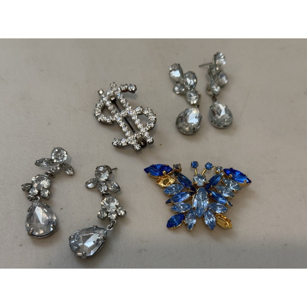 Vintage Lot Of Two Pair Of Earrings and 2 Brooches Made In Austria Butterfly & $